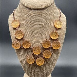 Charming Charlie Gold Druzy Bib Statement Necklace | Rose Gold Tone | 19–21”